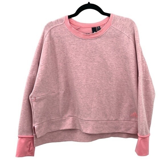 Adidas Pink Heathered Crewneck Sweatshirt with Thumbholes Size MEDIUM - Picture 1 of 9